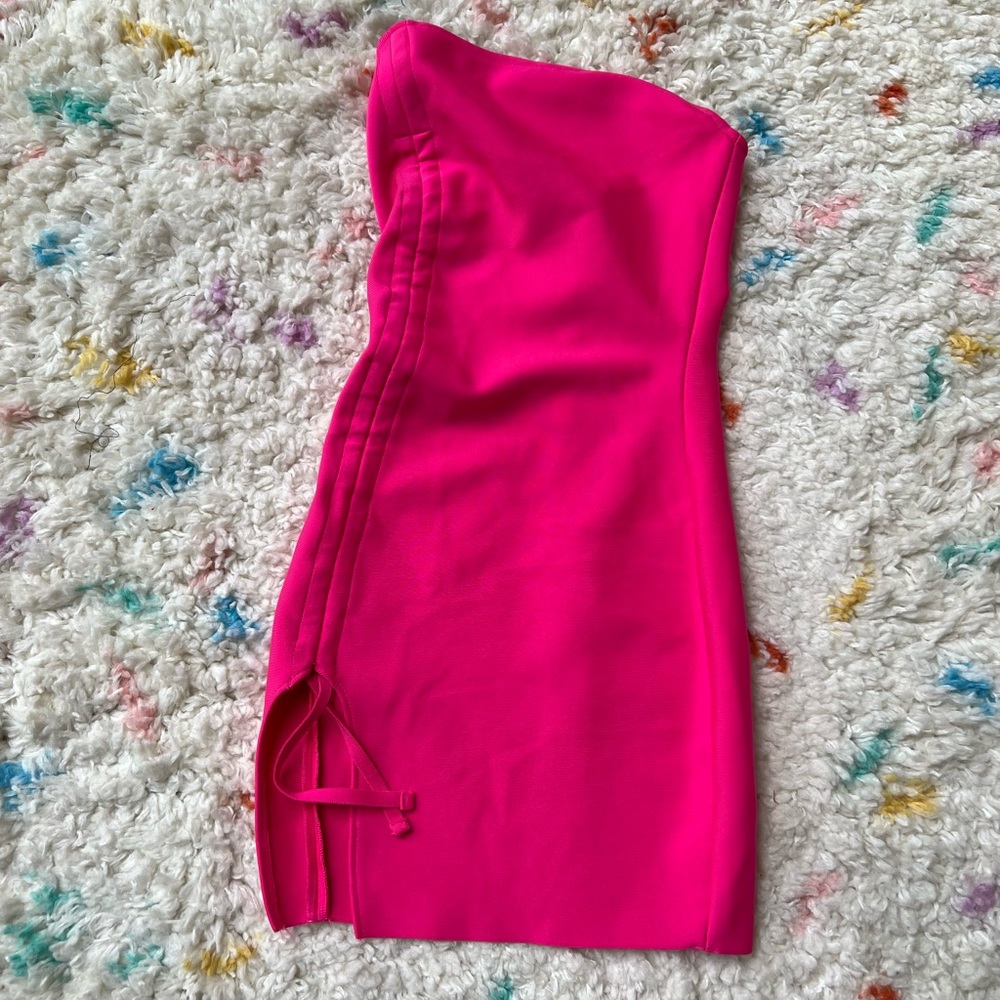 h:ours Aimee Strapless Ruched Bodycon Drawstring Mini Dress S - Picture 13 of 14